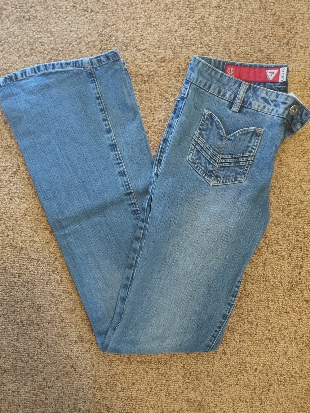 Guess Mid-Rise Blue Bootcut Jeans with Accent Pocket
